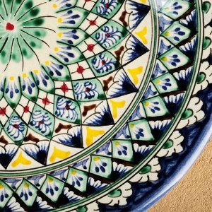 Тарелка Риштанская Керамика "Цветы", 26 см, синяя микс