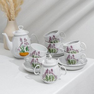 Сервиз чайный «Лаванда», 14 предметов: чайник 750 мл, сахарница 350 мл, 6 блюдец d=15 см, 6 чашек чайных 250 мл