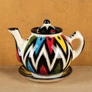 Набор чайный 9 предметов Атлас Риштанская Керамика (Чайник 0,8л,пиалы- 0,2)