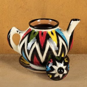 Набор чайный 9 предметов Атлас Риштанская Керамика (Чайник 0,8л,пиалы- 0,2)