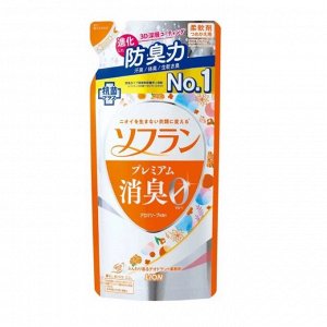 LION Кондиционер для белья "SOFLAN" (с длительной 3D-защитой от неприятного запаха "Premium Deodorizer Zero-?" - натуральный аромат цветочного мыла) 420 мл, мягкая упаковка / 20