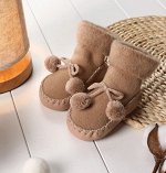 Детские носки-чешки, с помпонами, цвет коричневый