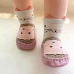 Детские носки-чешки, с ушками, принт &quot;Кошка&quot;, цвет белый/коричневый/розовый