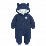 Детский плюшевый  комбинезон, с ушками,  надпись &quot;Wild Baby&quot;, цвет синий