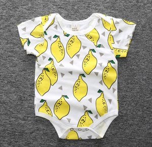 Детский боди, с коротким рукавом, принт "Желтые лимоны", цвет белый