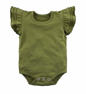 Детский однотонный боди, с рукавами воланами, цвет зеленый
