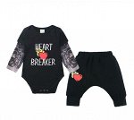 Костюм для мальчика, боди и штаны, надпись &quot;Heart Breaker&quot;, цвет черный