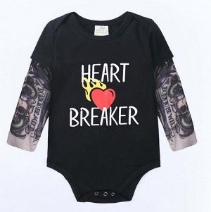 Костюм для мальчика, боди и штаны, надпись "Heart Breaker", цвет черный