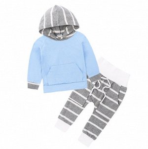 Детский костюм, толстовка и штаны, принт "Серо-белые полосы" на штанах, цвет голубой