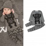 Детский костюм, свитшот и штаны, принт &quot;Зигзаг&quot;, надпись &quot;I`ll eat you up you`re so cute&quot;, цвет серый