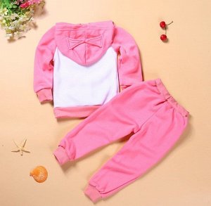 Детский костюм, толстовка с ушками и штаны, принт "Летучая мышь", цвет розовый/белый