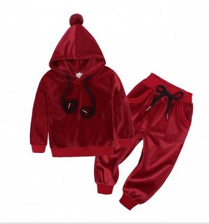 Детский костюм, толстовка с помпоном и штаны, цвет бордовый