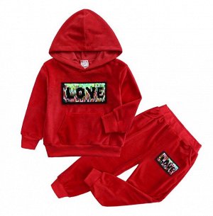 Детский костюм, толстовка и штаны, надпись "Love",  цвет красный