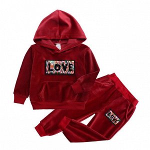 Детский костюм, толстовка и штаны, надпись "Love",  цвет бордовый