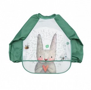 Детский нагрудник с рукавами, с кармашком, принт "Кролик с сердечком", цвет белый/зеленый