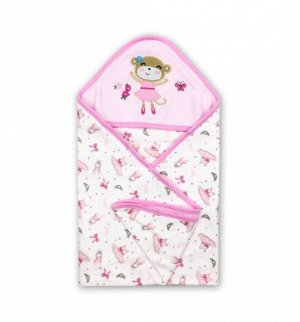 Конверт для новорожденного, принт "Обезьяна и платья", цвет белый/розовый