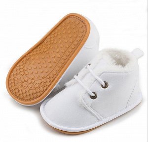 Детские пинетки-ботинки, с искуственным мехом, цвет белый