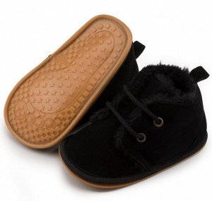 Детские пинетки-ботинки, с искуственным мехом, цвет черный