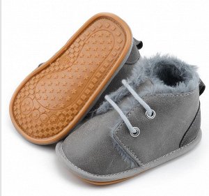 Детские пинетки-ботинки, с искуственным мехом, цвет серый