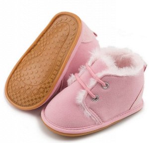 Детские пинетки-ботинки, с искуственным мехом, цвет розовый