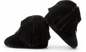 Детские сапоги-пинетки, с бахромой, цвет черный
