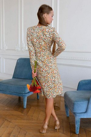 Платье Рисунок из множества небольших, пестрых цветов называется мильфлёр. Игривый, кокетливый, летящий. Платье выполнено из текстильного льна, с гладкой поверхностью и матовым блеском. Идеальный весе
