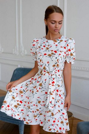 Платье Мягкая, очень романтичная, весенняя модель с нежным цветочным принтом. Выполнена из текстильного полотна супер софт, 100% полиэстер. Хрупкость и особое изящество, кокетливый рукав-фонарик, замо