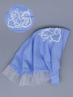 Косынка для девочки на резинке с рюшами из фатина, единорог на облаке, голубой