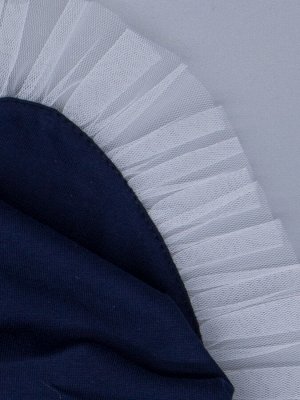 Русбубон Косынка для девочки на резинке с белыми рюшами из фатина, единорог на облаке, темно-синий