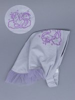 Косынка для девочки на резинке с рюшами из фатина, единорог на облаке, светло-серый
