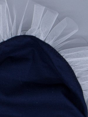 Косынка для девочки на резинке с белыми рюшами из фатина, единорог, темно-синий