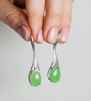 Серебряные серьги с зелеными камнями "кошачий глаз" - 550