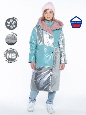 Пальто 6з5021 бирюзовый/серебро