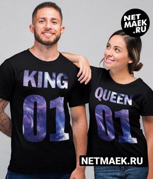 одна футболка из комплекта парные футболки для двоих real queen01 — king01 black / модель унисекс / принт мужской / размер l (48-50)