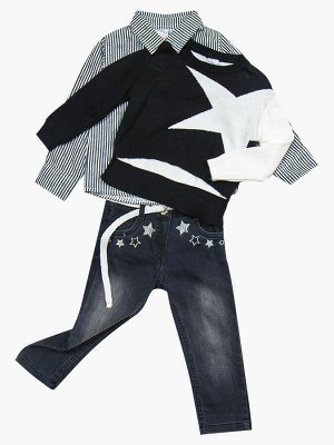 Комплект для девочки: рубашка, джемпер и джинсы с поясом