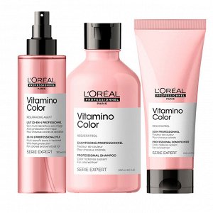 Набор Vitamino Color: Шампунь, 300 мл + Кондиционер, 200 мл + Термозащитный спрей, 190 мл (Виртуальные наборы, Serie Expert)
