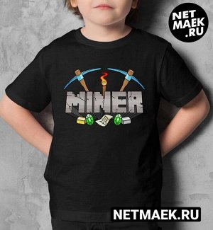 Детская футболка для девочки майнкрафт miner, цвет черный