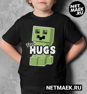 Детская футболка для девочки майнкрафт free hugs, цвет черный