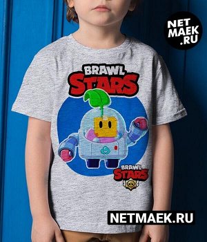 Детская футболка для девочки спраут brawl stars (браво старс) лого, цвет серый меланж