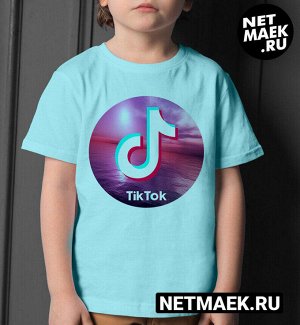 Детская футболка с надписью tik tok круг для девочки, цвет голубой