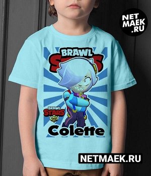 Детская футболка для девочки колетт brawl stars (браво старс) лого, цвет голубой