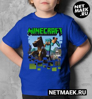 Детская футболка для девочки с героями minecraft on a horse, цвет синий