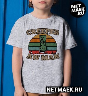 Детская футболка для девочки minecraft creeper aw man, цвет серый меланж