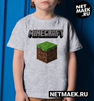 Детская футболка для девочки minecraft куб, цвет серый меланж