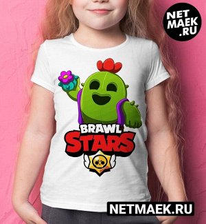 Детская футболка для девочки brawl stars (браво старс) спайк, цвет белый