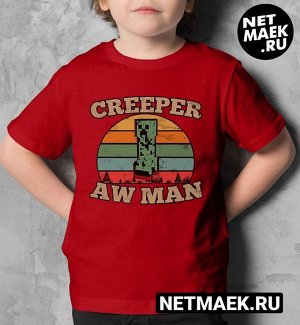 Детская футболка для девочки minecraft creeper aw man, цвет красный