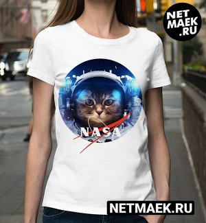 Женская футболка nasa кот в скафандре, цвет белый