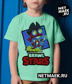 Детская футболка для девочки капитан карл brawl stars (браво старс), цвет ментол