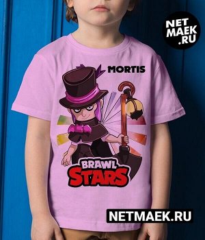 Детская футболка для девочки мортис в цилиндре brawl stars (браво старс) цветной фон, цвет розовый