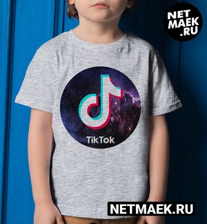 Детская футболка с надписью тик ток космос для девочки, цвет серый меланж